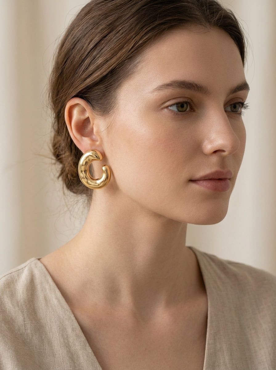 Aretes Aro Chunky Dorados Elegantes ✨