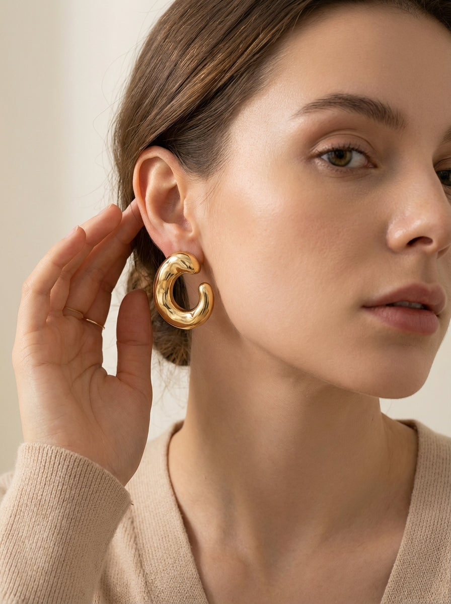 Aretes Aro Chunky Dorados Elegantes ✨