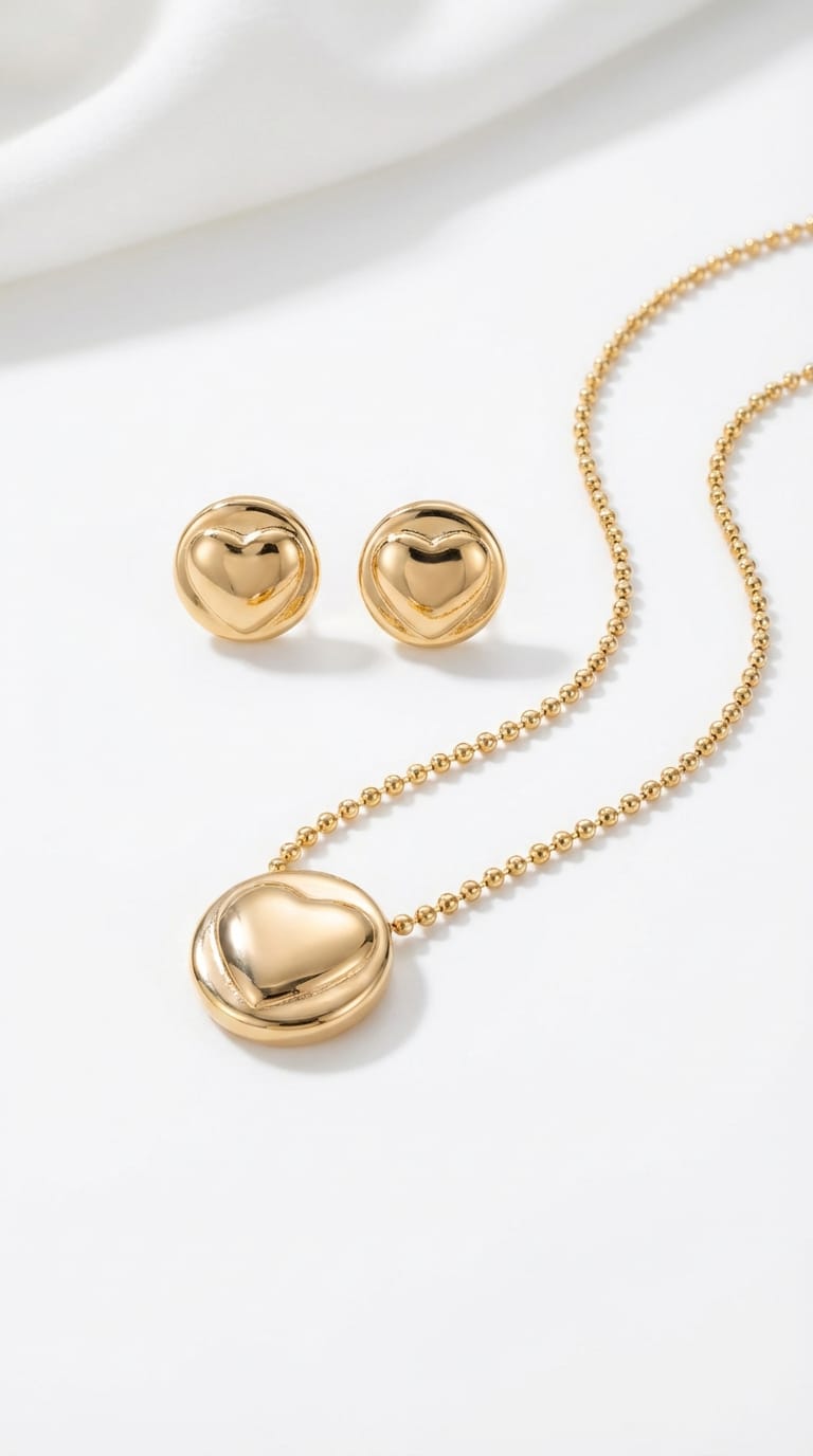 Juego de Aretes y Collar en Rodio – Diseño Elegante Minimalista