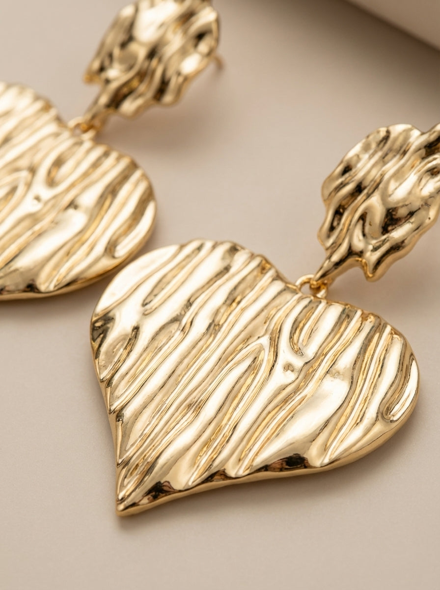 Maxi aretes Largos Corazón Dorados Elegantes ✨