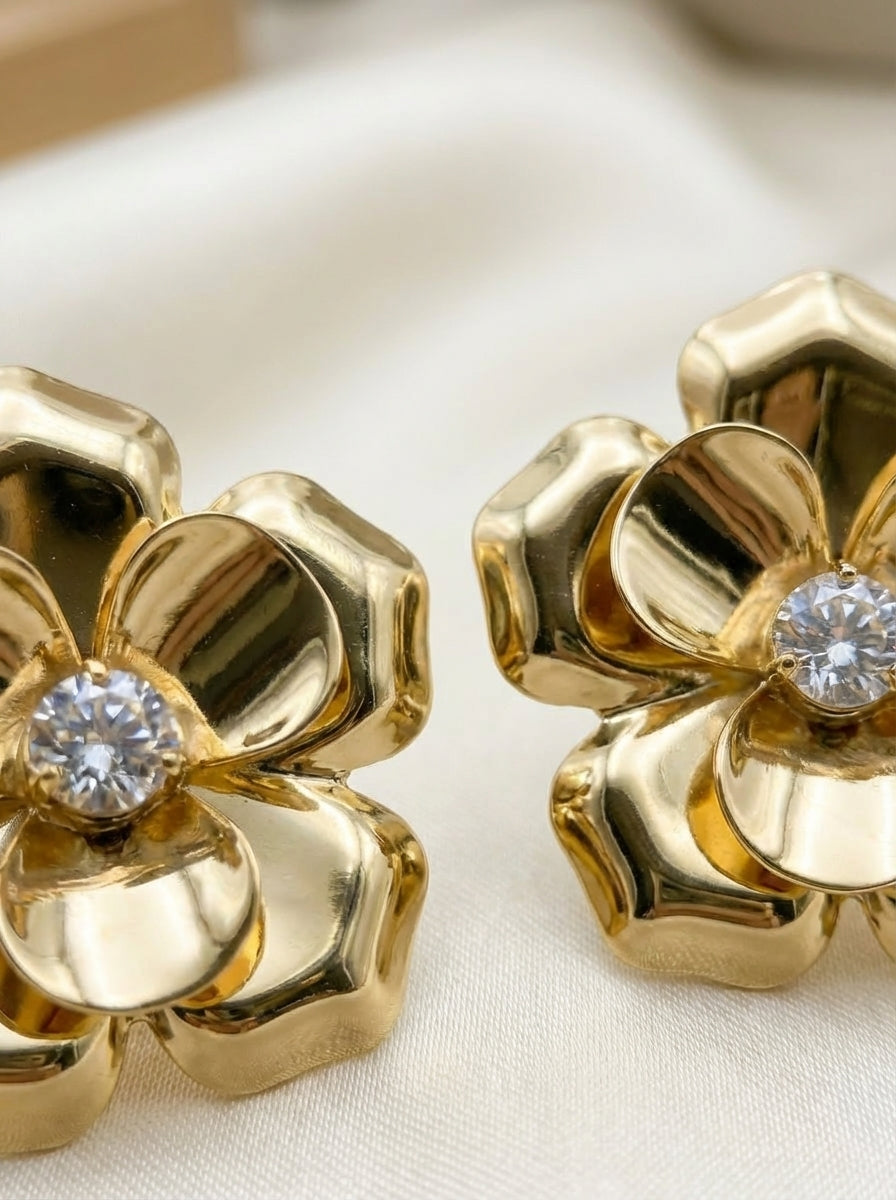 Maxi aretes Flor Dorados Elegantes ✨