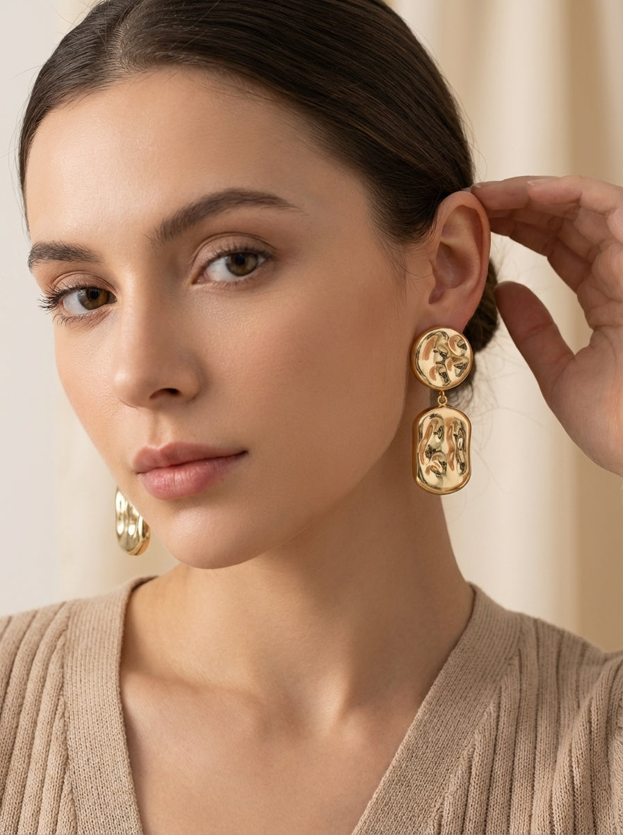 Maxi aretes Martillado Corazón Dorados Elegantes ✨