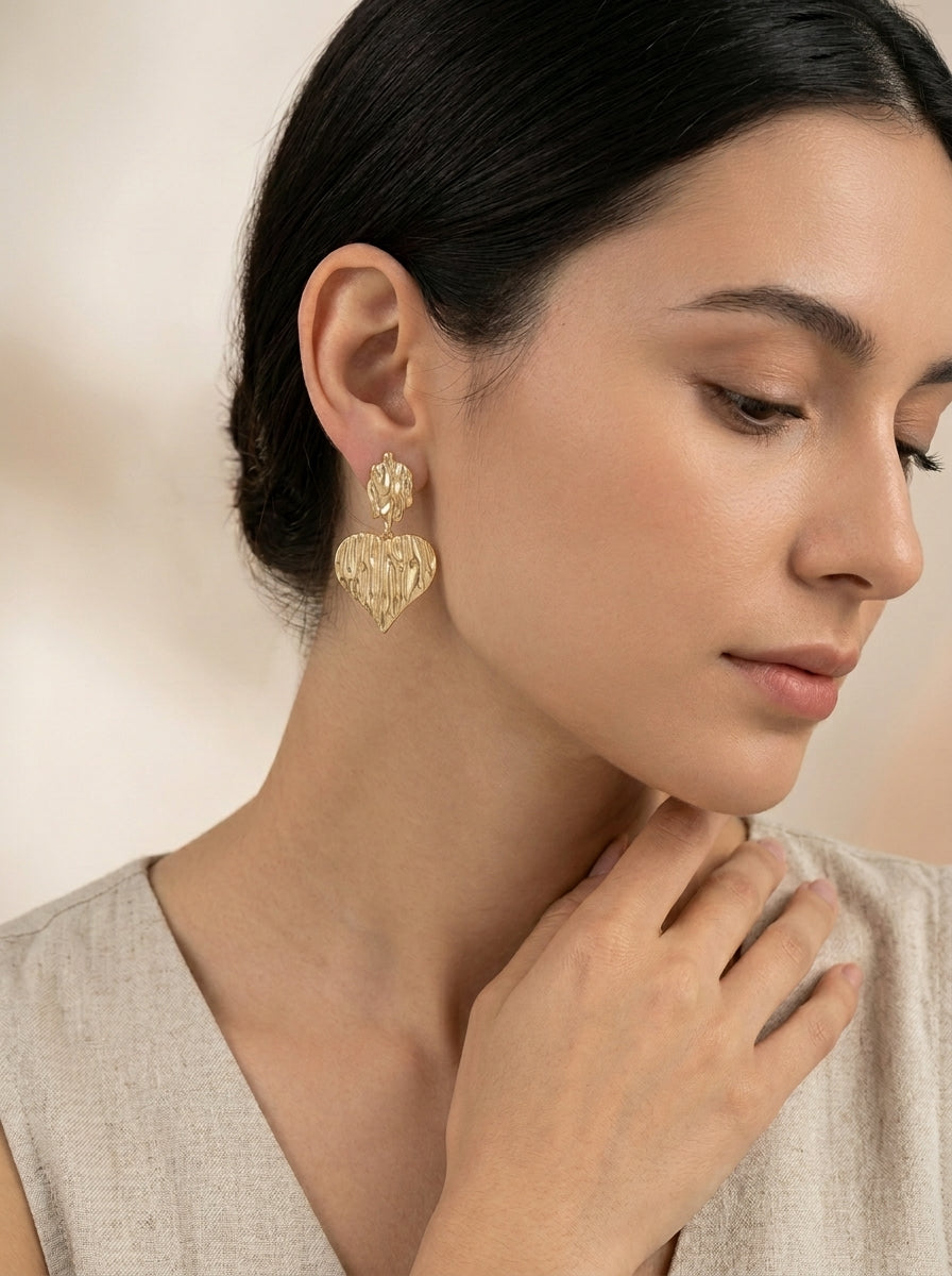 Maxi aretes Largos Corazón Dorados Elegantes ✨