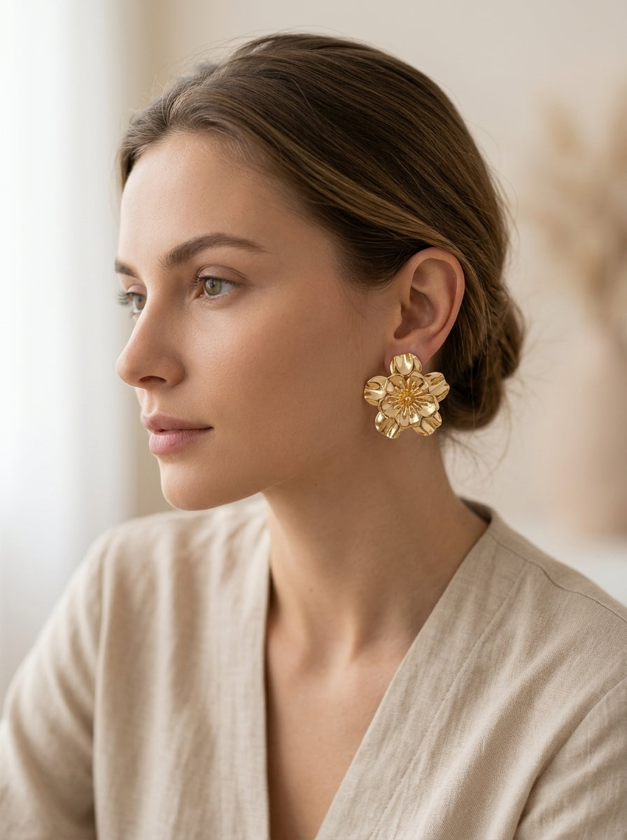 Maxi aretes Flor  Dorados Elegantes ✨