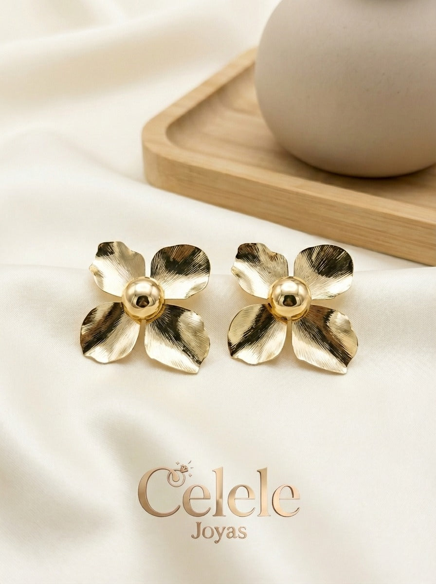 Maxi aretes Flor Dorados Elegantes ✨