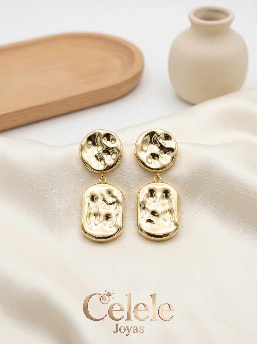 Maxi aretes Martillado Corazón Dorados Elegantes ✨