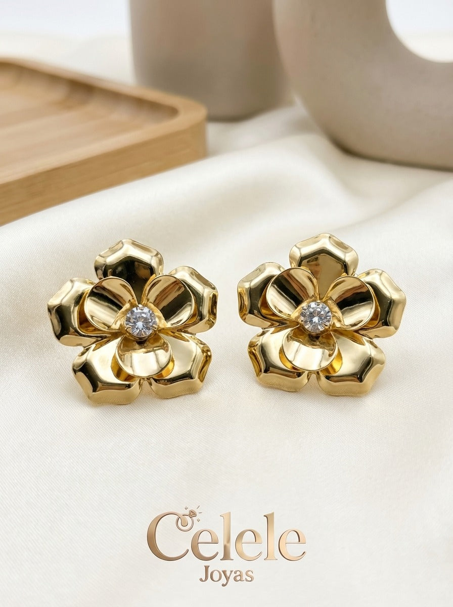 Maxi aretes Flor Dorados Elegantes ✨