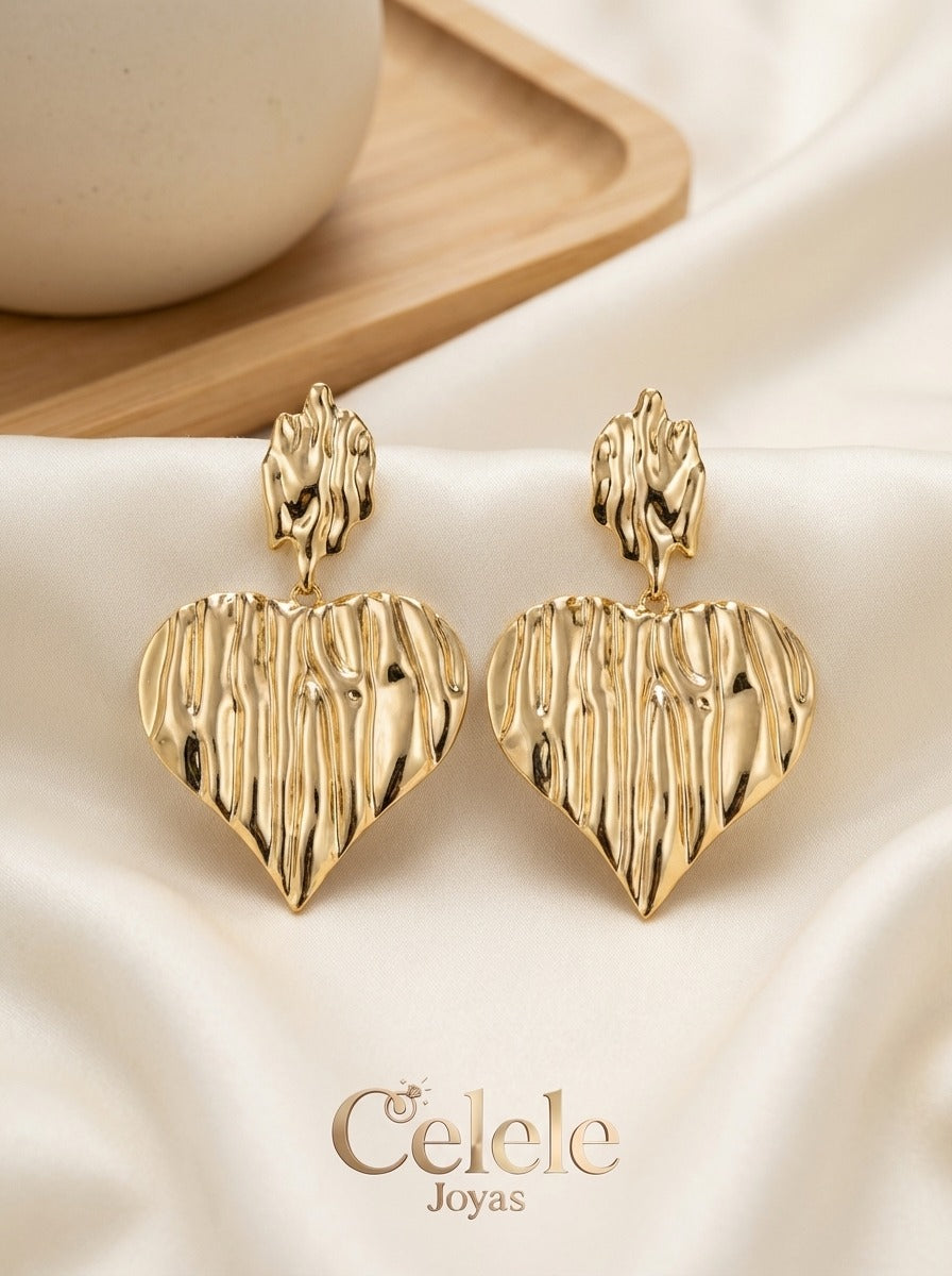 Maxi aretes Largos Corazón Dorados Elegantes ✨