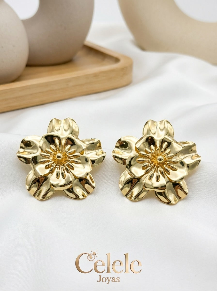 Maxi aretes Flor  Dorados Elegantes ✨