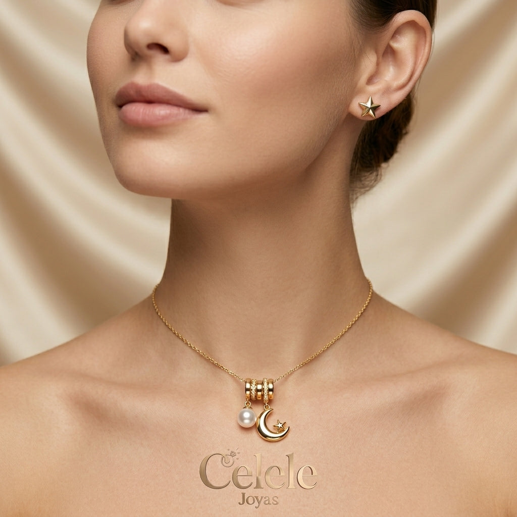 Set Collar + Aretes En Rodio