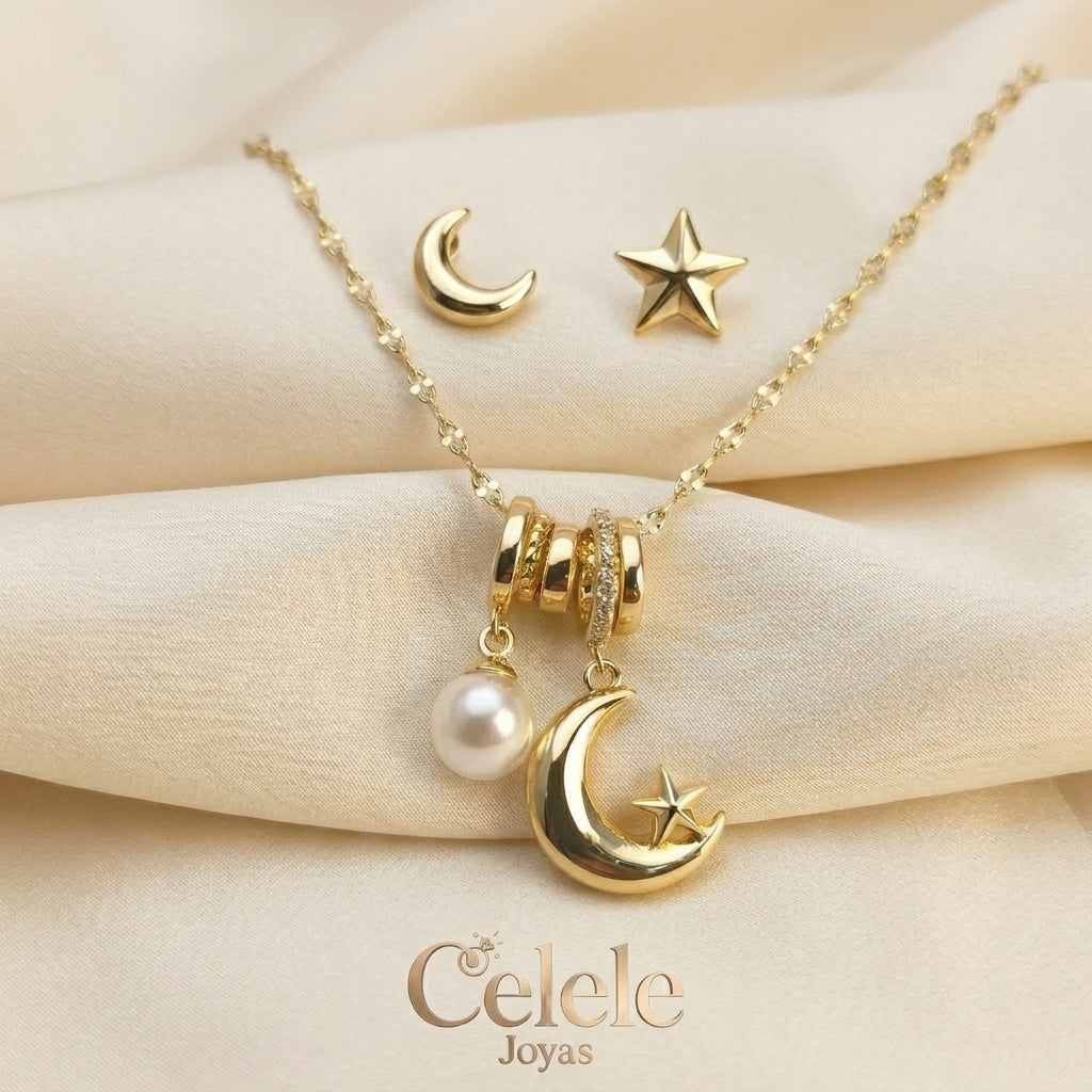 Set Collar + Aretes En Rodio