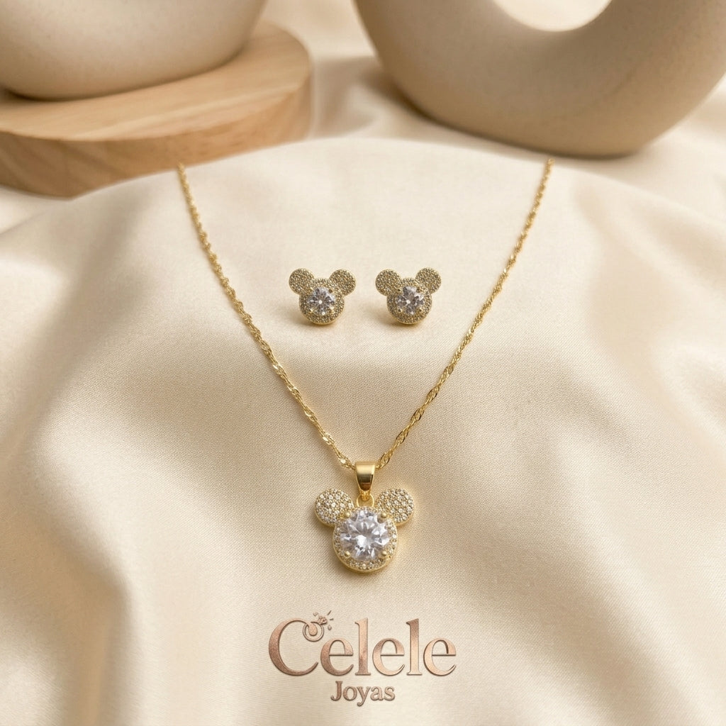 Set Collar + Aretes En Rodio