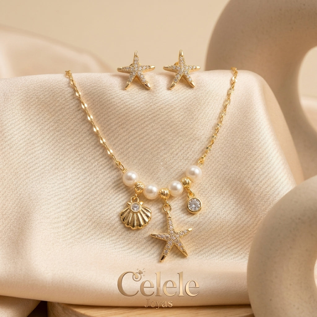 Set Collar + Aretes En Rodio