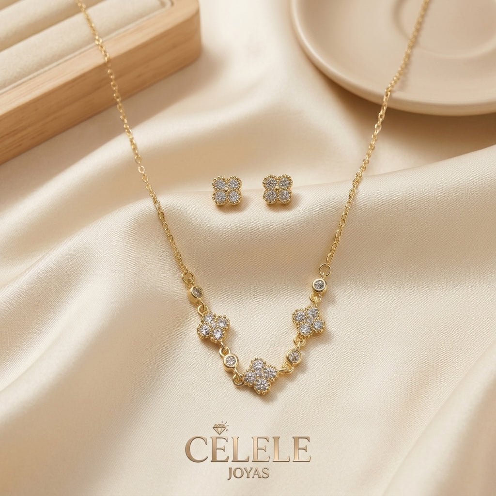 Set Collar + Aretes En Rodio