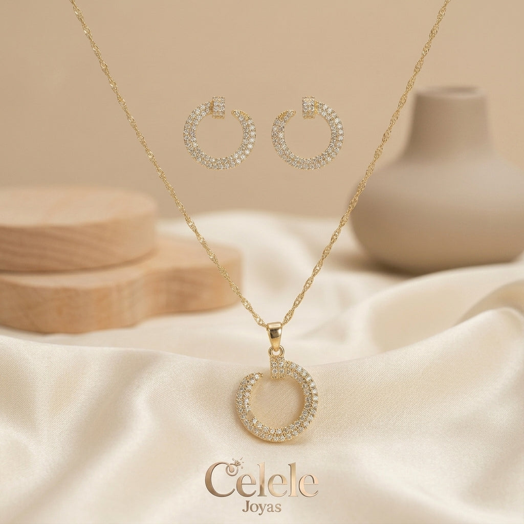 Set Collar + Aretes En Rodio