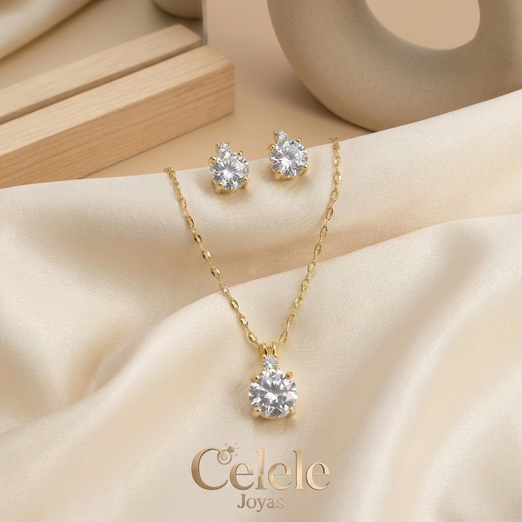 Set Collar + Aretes En Rodio