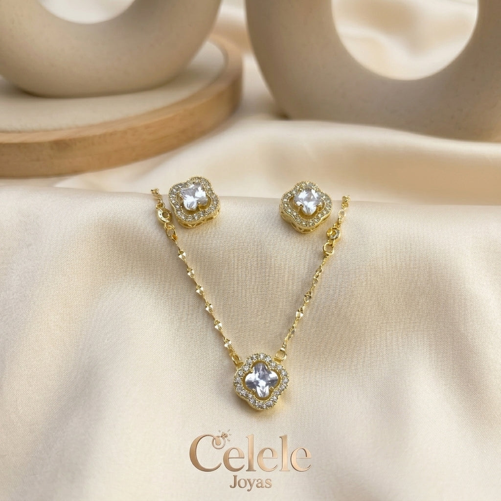 Set Collar + Aretes En Rodio