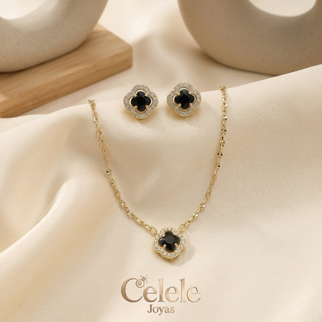 Set Collar + Aretes En Rodio