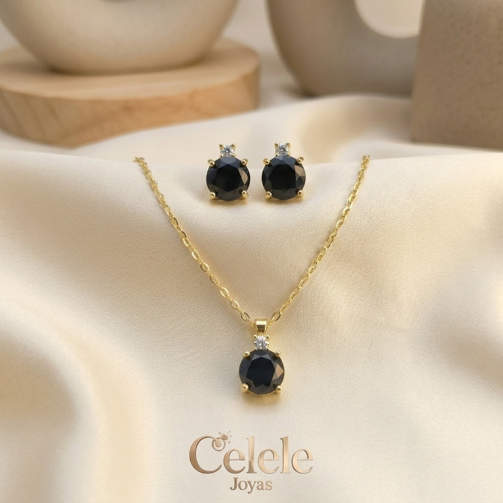 Set Collar + Aretes En Rodio