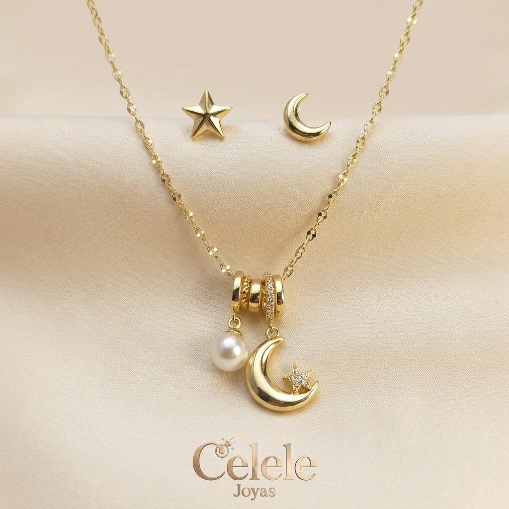Set Collar + Aretes En Rodio