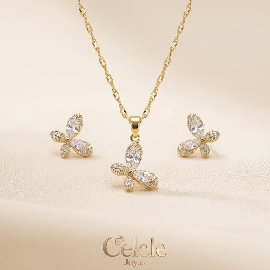 Set Collar + Aretes En Rodio