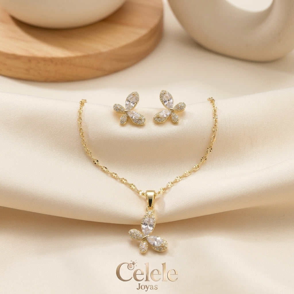 Set Collar + Aretes En Rodio