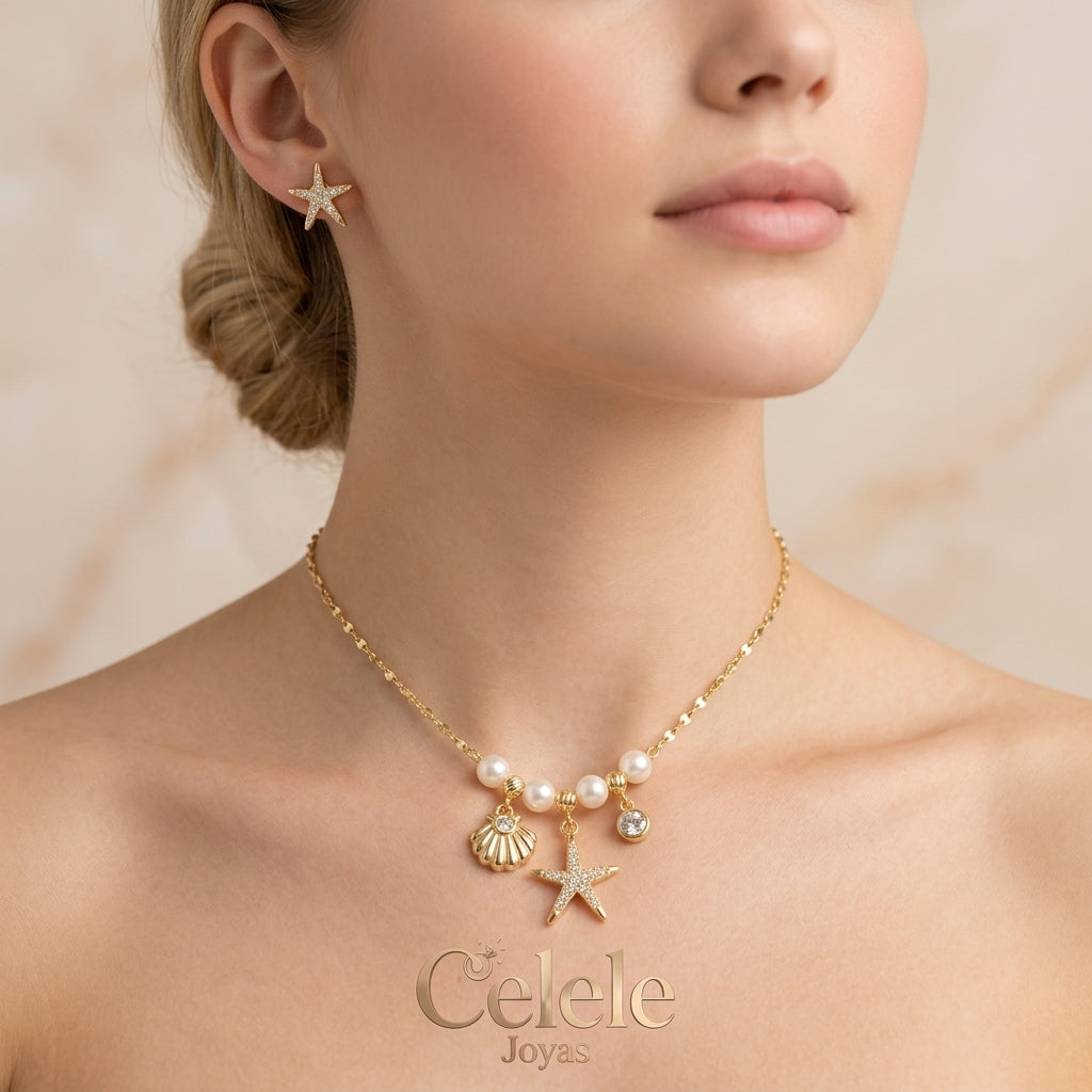 Set Collar + Aretes En Rodio