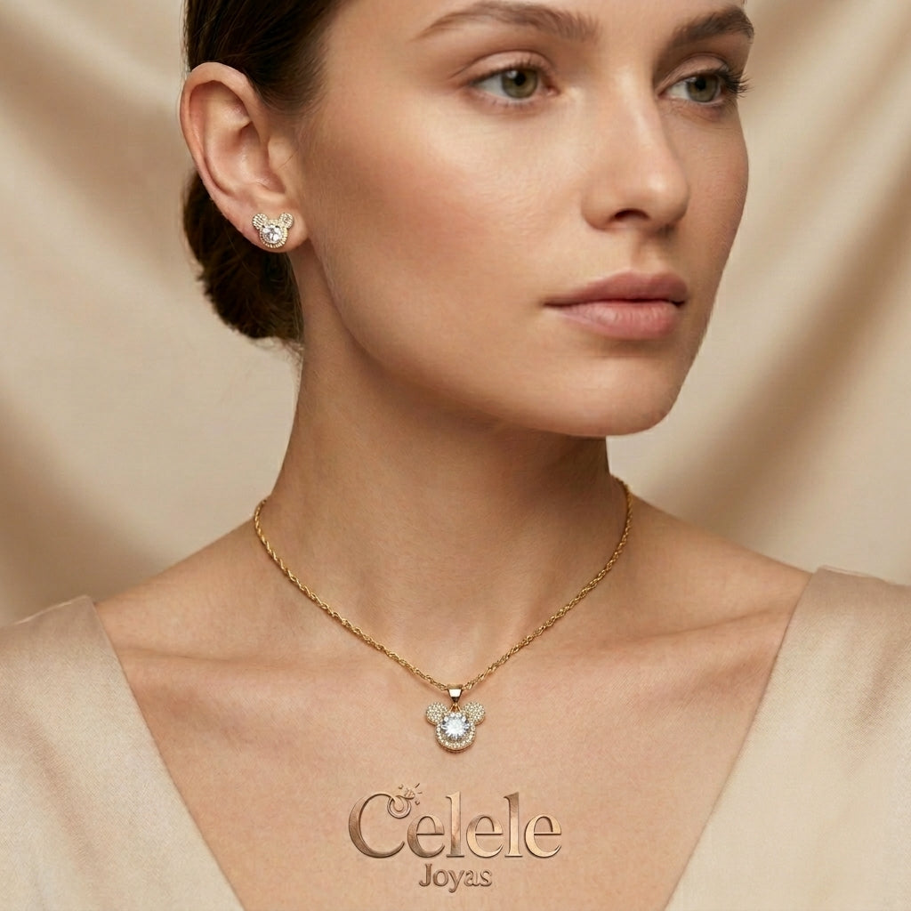 Set Collar + Aretes En Rodio