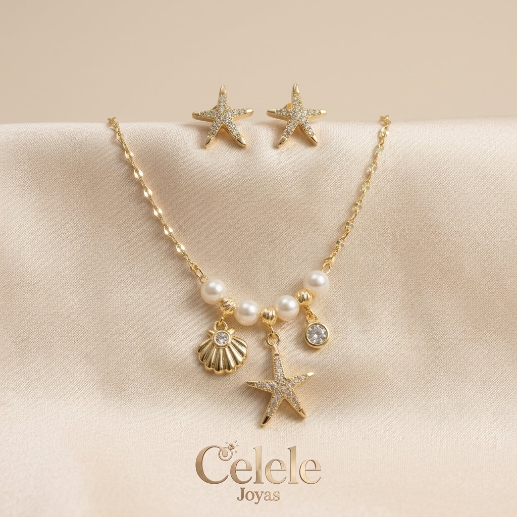 Set Collar + Aretes En Rodio