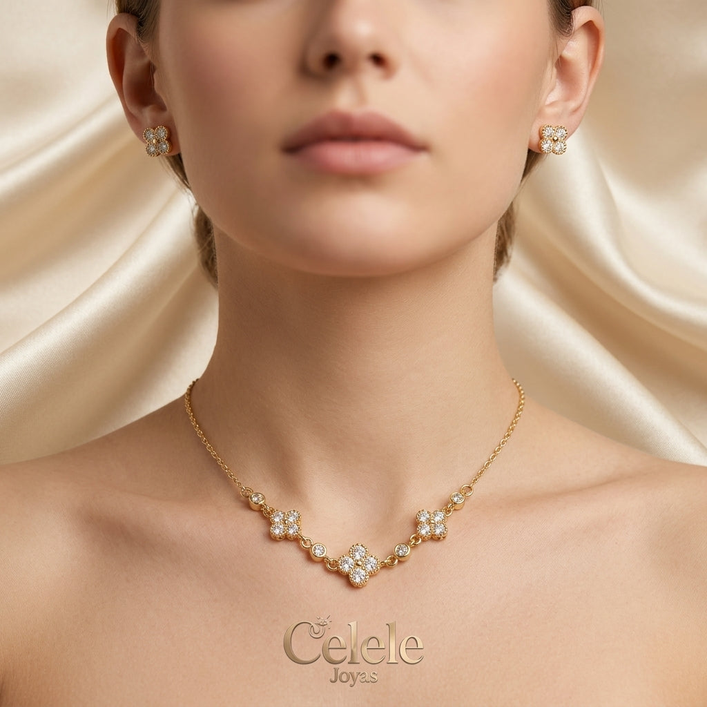 Set Collar + Aretes En Rodio