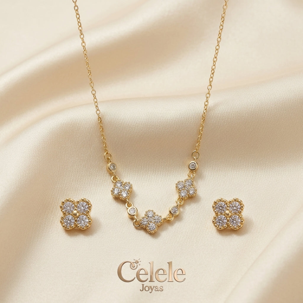 Set Collar + Aretes En Rodio