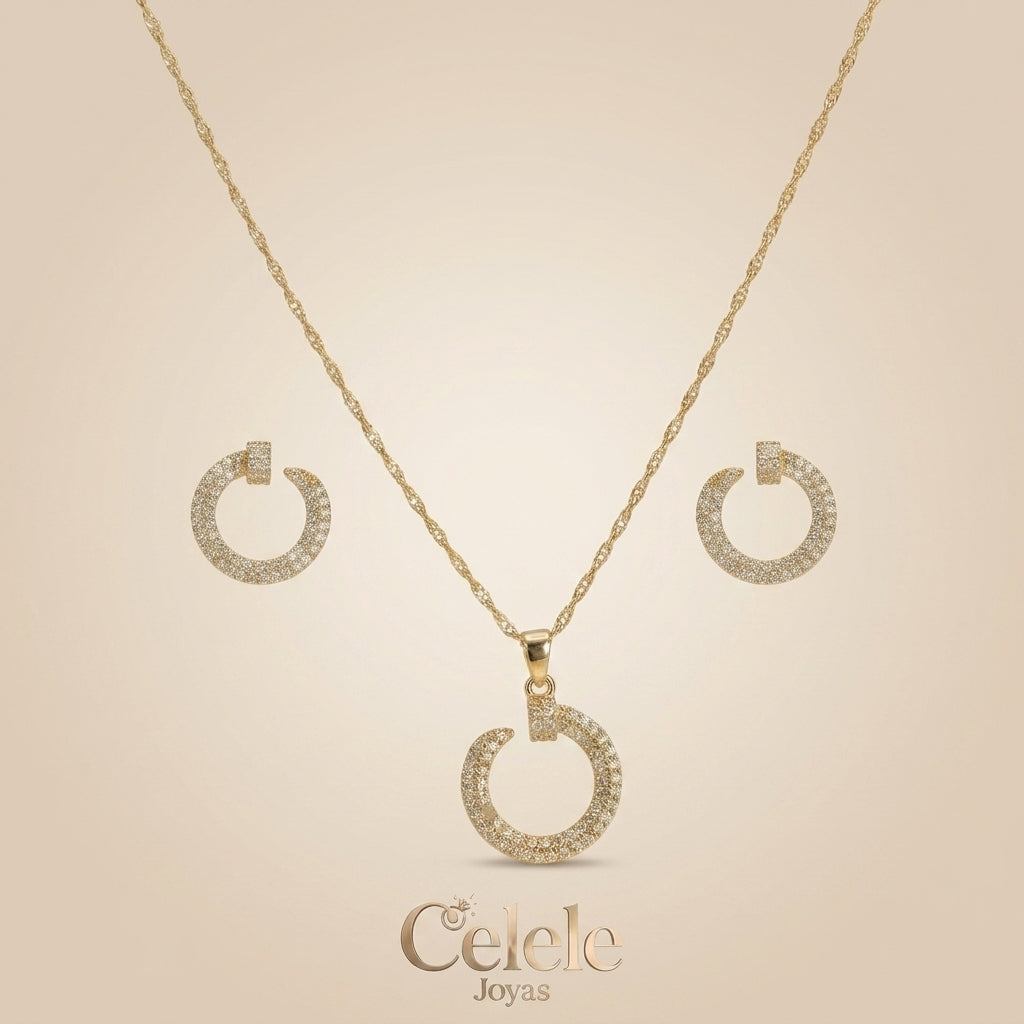 Set Collar + Aretes En Rodio