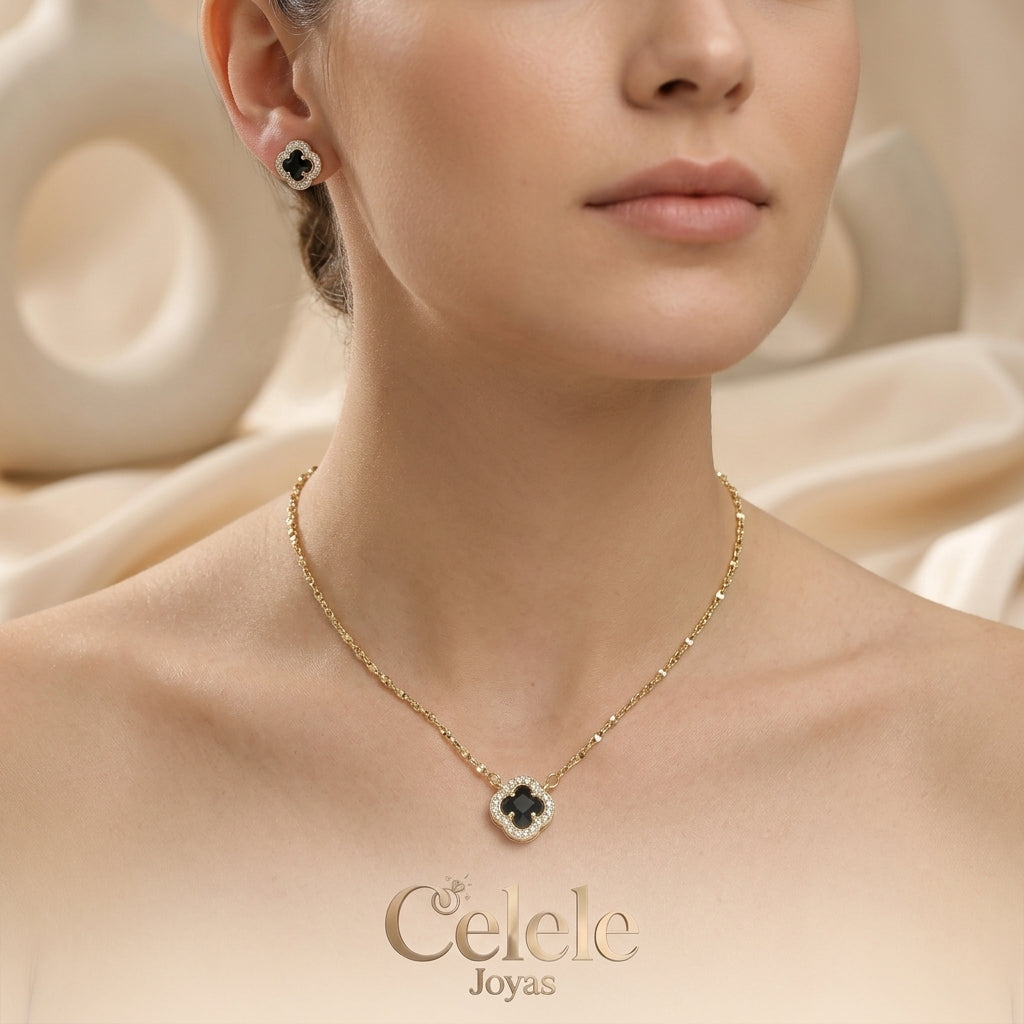 Set Collar + Aretes En Rodio