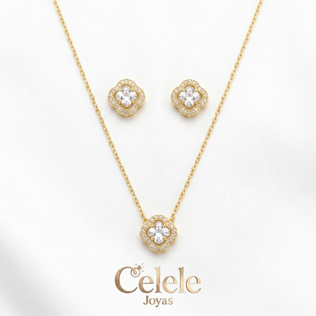 Set Collar + Aretes En Rodio