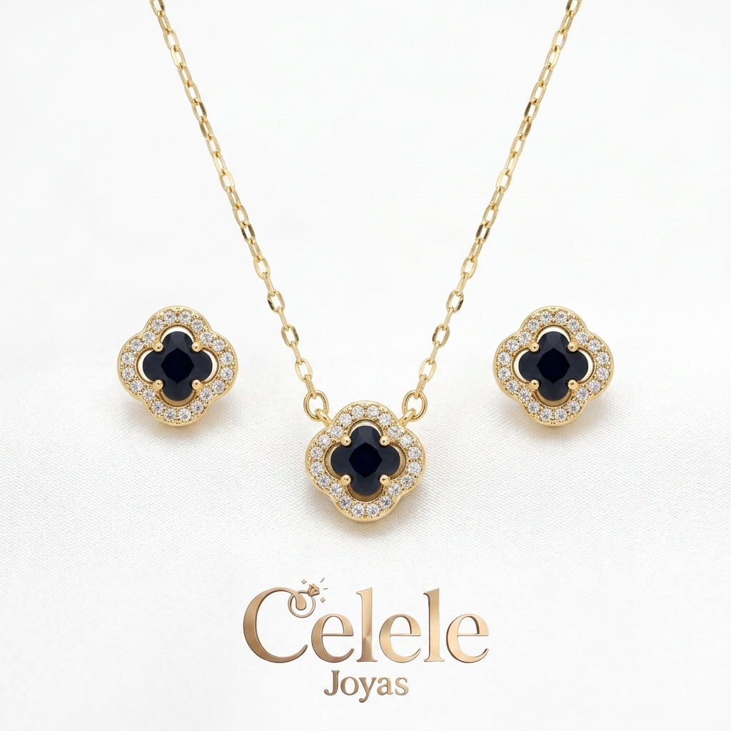 Set Collar + Aretes En Rodio