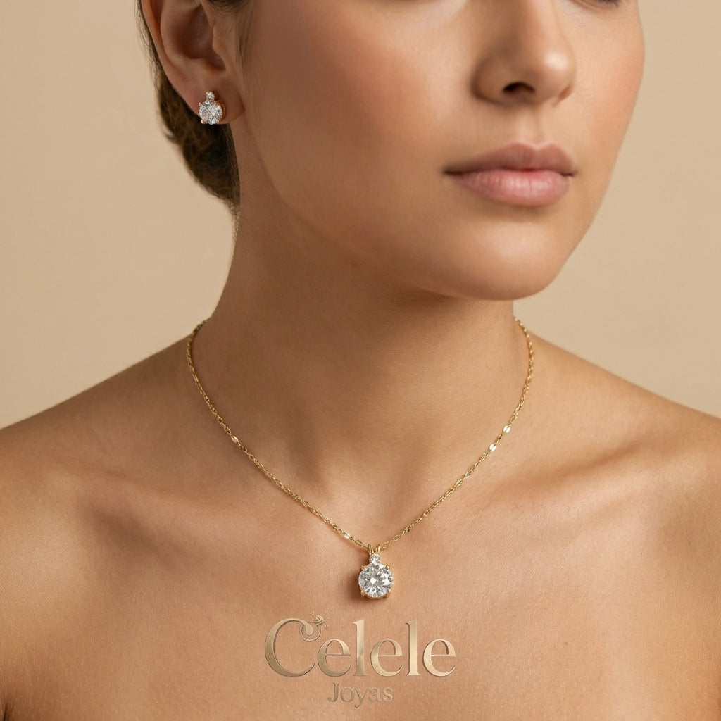 Set Collar + Aretes En Rodio