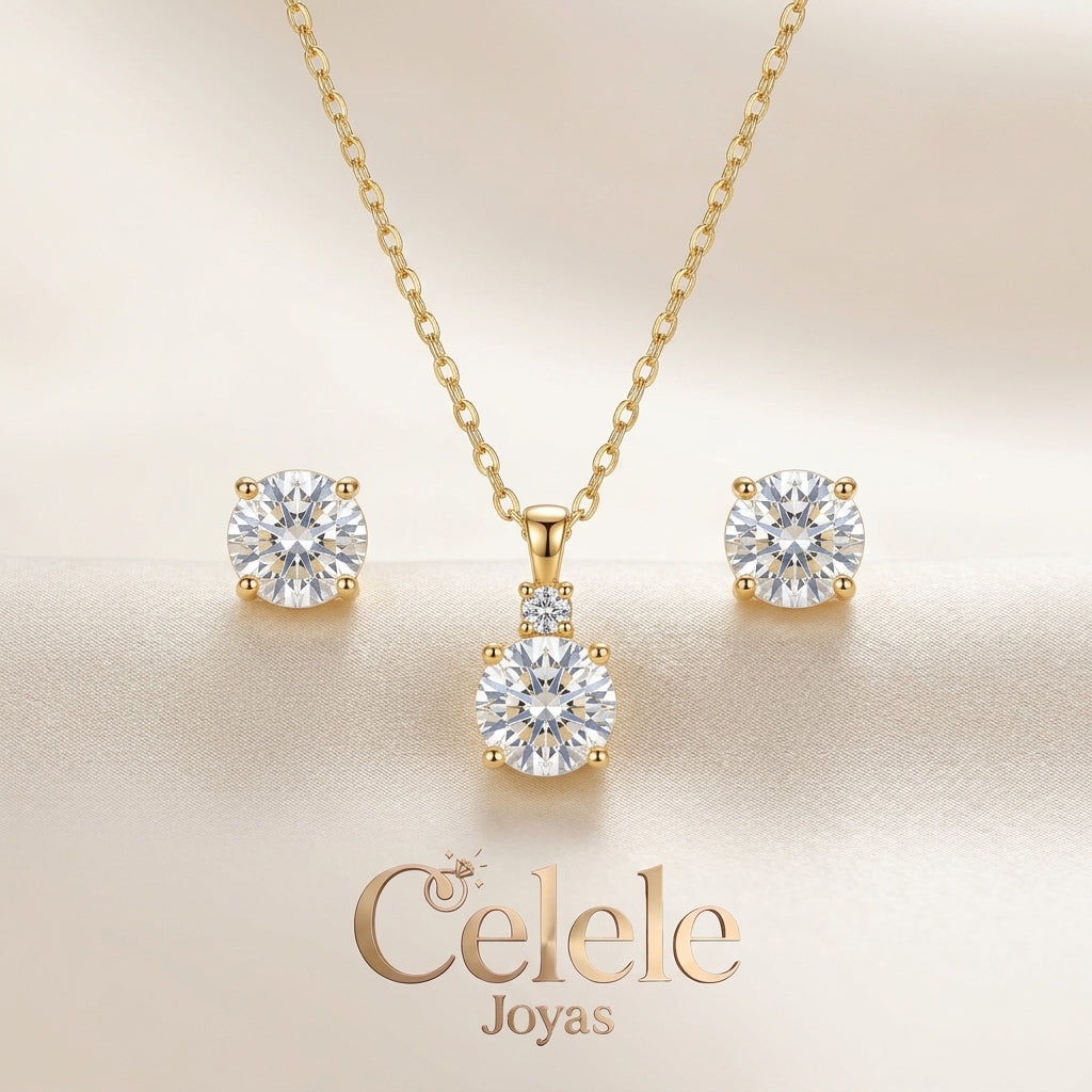 Set Collar + Aretes En Rodio