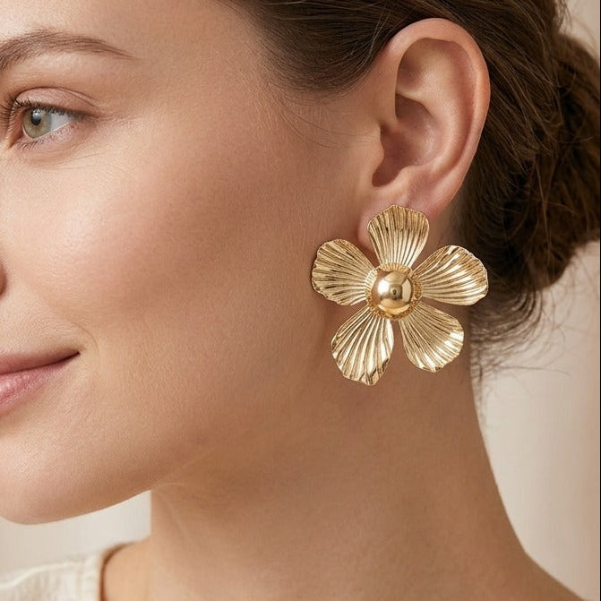 Maxi aretes Flores Doradas Elegantes ✨